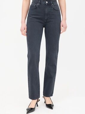 Toteme High-Rise Straight Leg Jeans in Washed Black